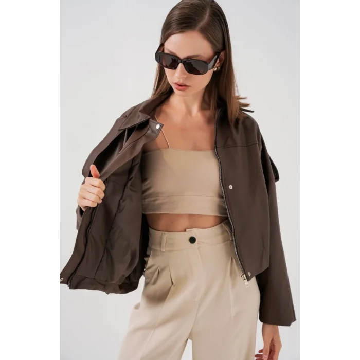 Oversize Deri Ceket 1055 - Kahverengi