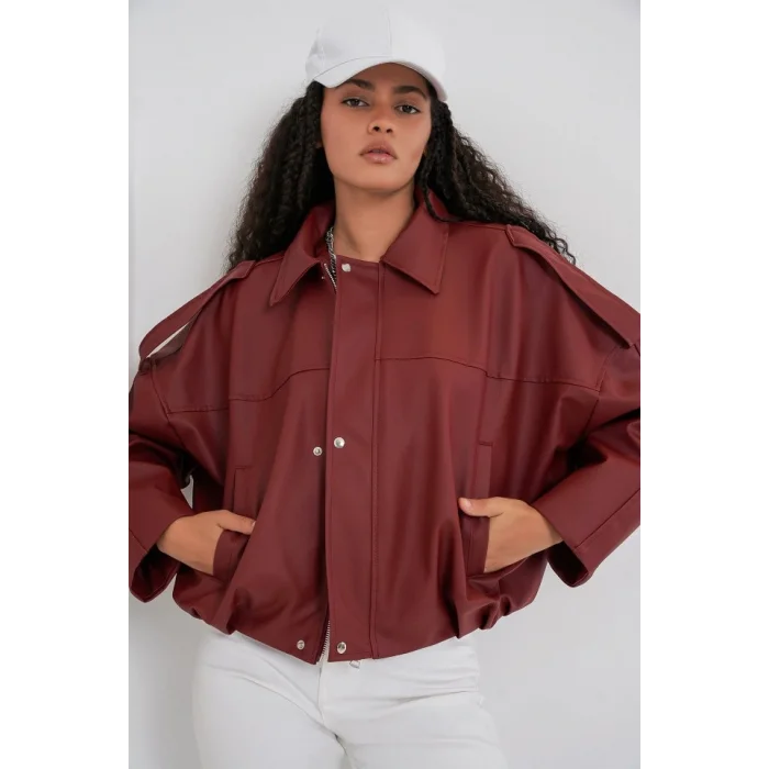 Oversize Deri Ceket 1055 - Kiremit
