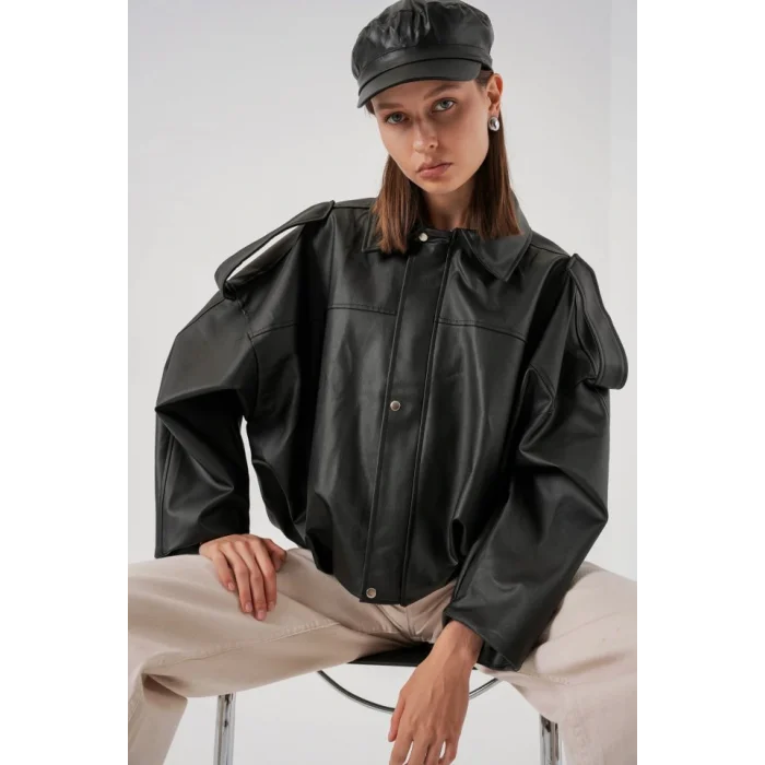 Oversize Deri Ceket 1055 - Siyah