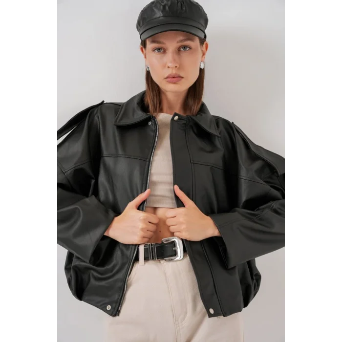 Oversize Deri Ceket 1055 - Siyah