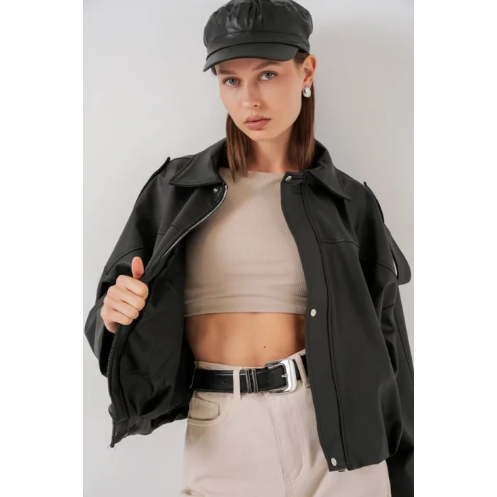 Oversize Deri Ceket 1055 - Siyah