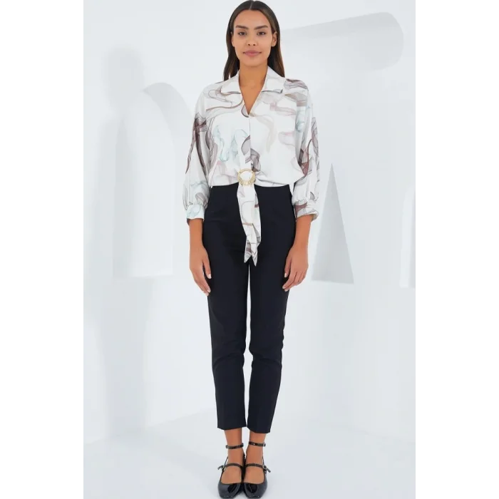 Oversize Dökümlü Crop Saten Gömlek 906 - Kahverengi