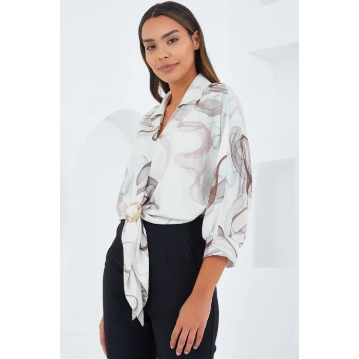 Oversize Dökümlü Crop Saten Gömlek 906 - Kahverengi