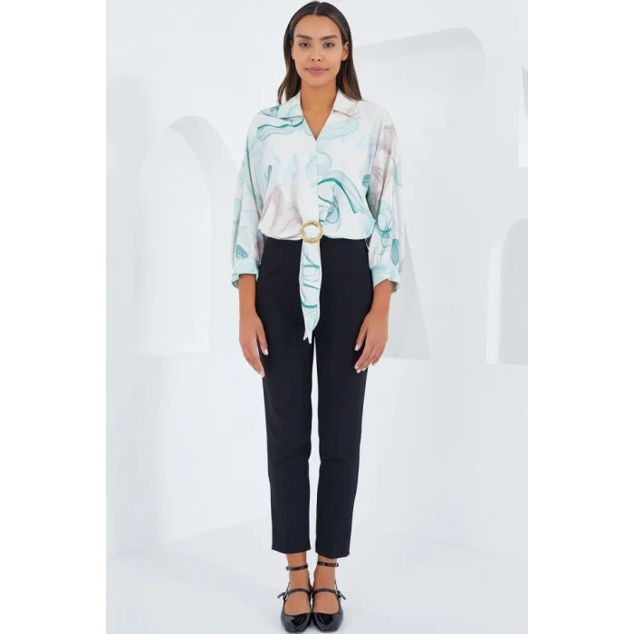 Oversize Dökümlü Crop Saten Gömlek 906 - Mint