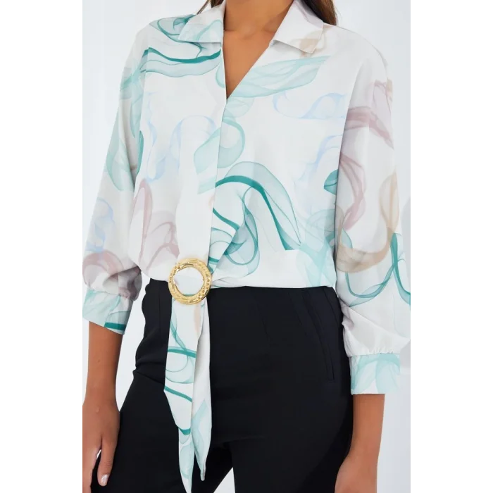 Oversize Dökümlü Crop Saten Gömlek 906 - Mint