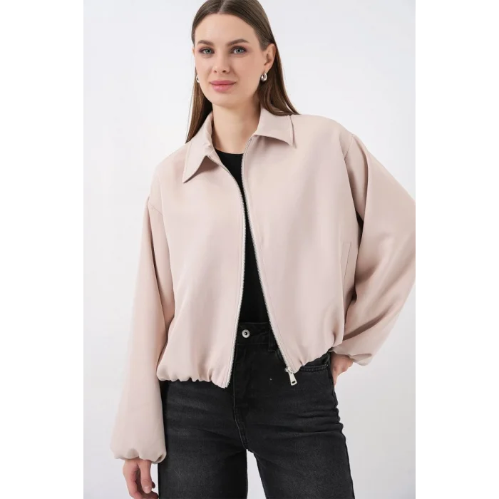 Oversize Fermuarlı Ceket 0735 - Krem