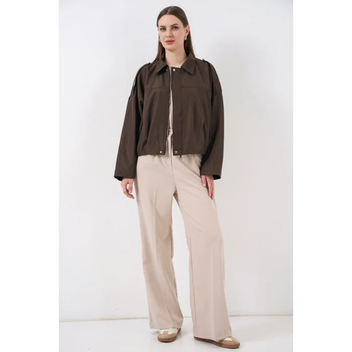 Oversize Kısa Ceket 0732 - Kahverengi