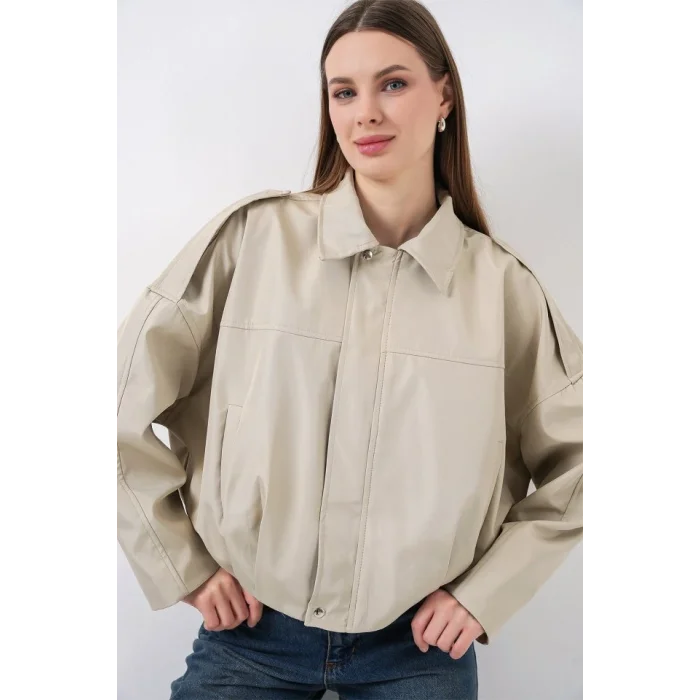 Oversize Kısa Ceket 0732 - Taş