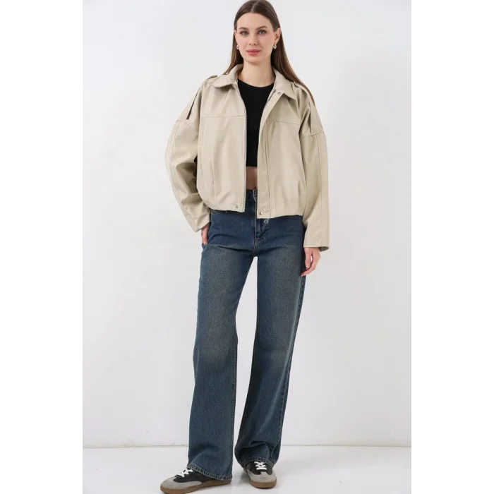 Oversize Kısa Ceket 0732 - Taş