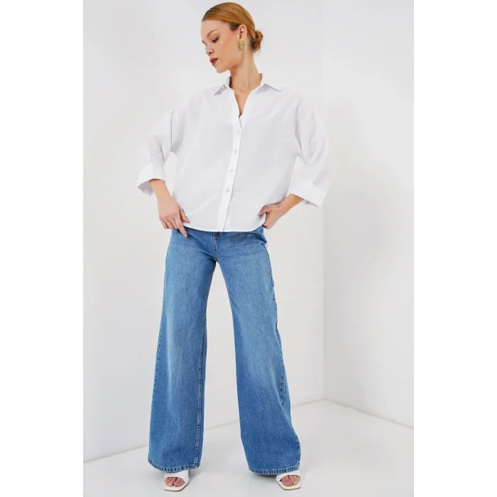 Oversize Kısa Kol Gömlek 20315 - Beyaz