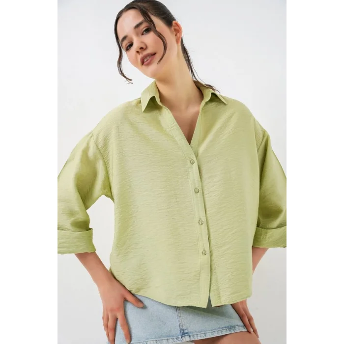 Oversize Kısa Kol Gömlek 20315 - Çağla