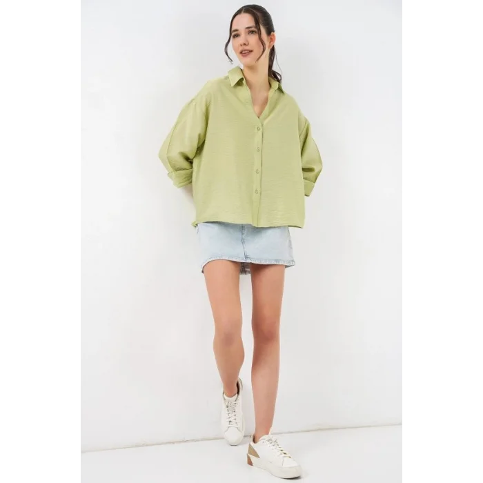 Oversize Kısa Kol Gömlek 20315 - Çağla