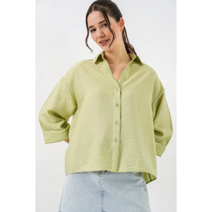 Oversize Kısa Kol Gömlek 20315 - Çağla