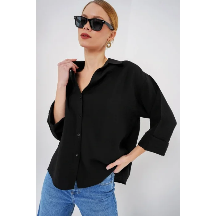 Oversize Kısa Kol Gömlek 20315 - Siyah