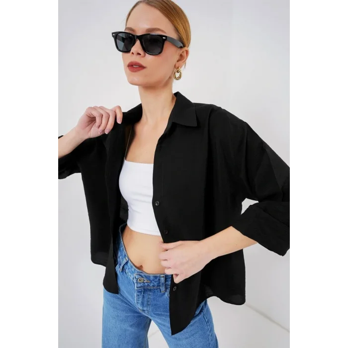 Oversize Kısa Kol Gömlek 20315 - Siyah