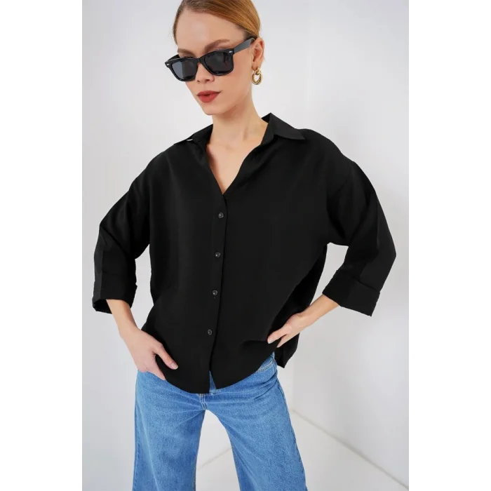 Oversize Kısa Kol Gömlek 20315 - Siyah