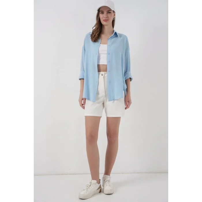 Oversize Viskon Gömlek 3785 - Açık Mavi