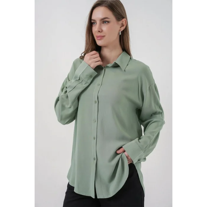 Oversize Viskon Gömlek 3785 - Çağla