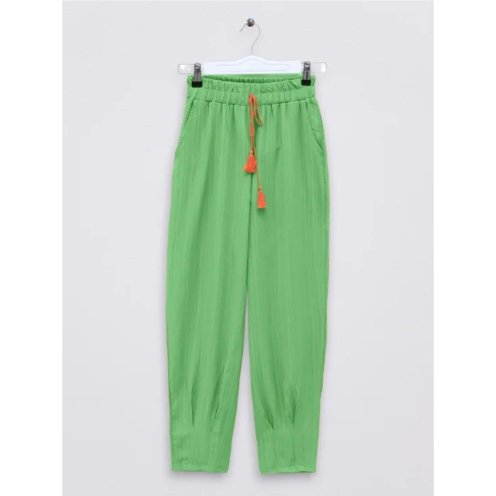 Paçası Pens Dikişli Bağcık Detaylı Pantolon -Yeşil