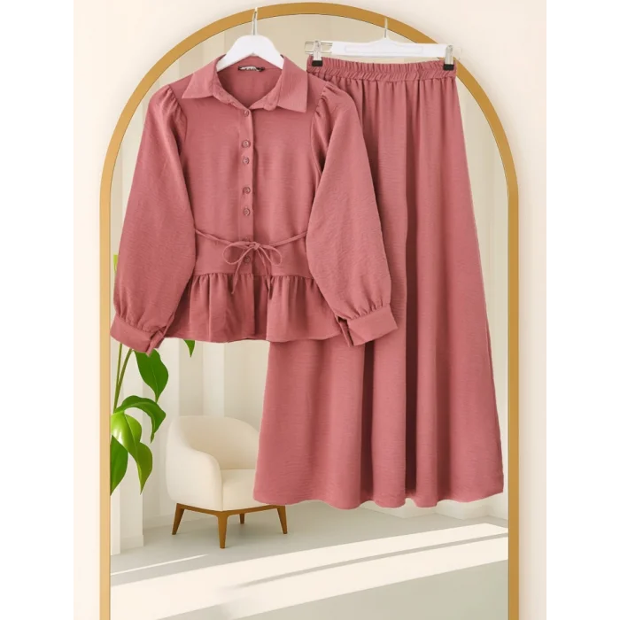 Parçalı Büzgülü Bluz Etekli Takım -G.Kurusu