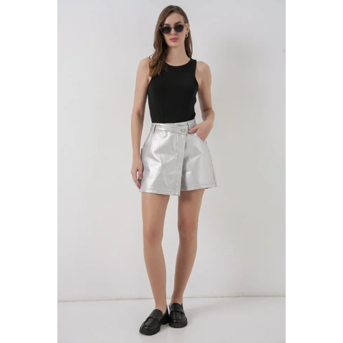 Parlak Şort Etek 8044 - Gümüş