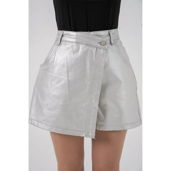 Parlak Şort Etek 8044 - Gümüş