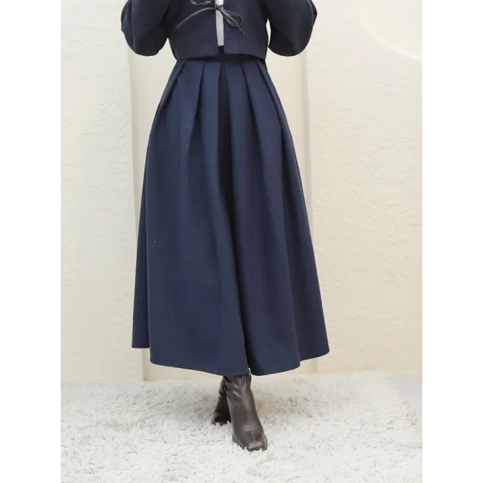 Pileli Fermuarlı Kaşe Etek -Laci