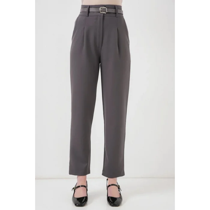 Pileli Kemerli Kumaş Pantolon 6725 - Antrasit