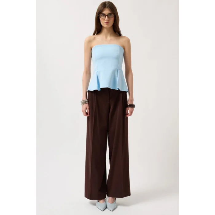 Pileli Straplez Bluz