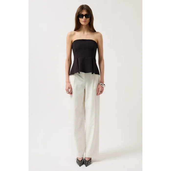 Pileli Straplez Bluz