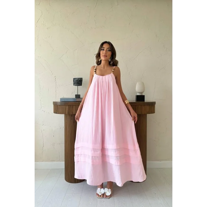 Pudra Askılı Müslin Elbise