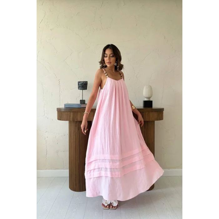 Pudra Askılı Müslin Elbise