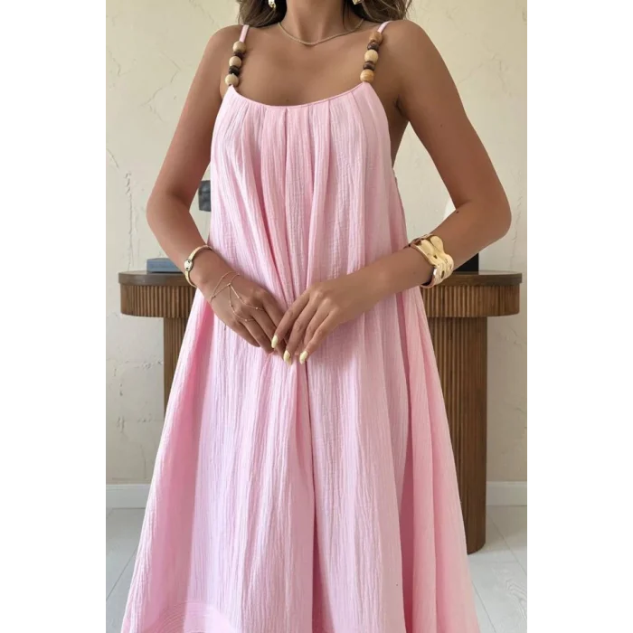 Pudra Askılı Müslin Elbise