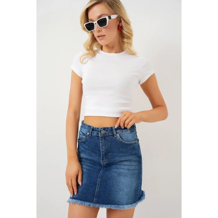 Püsküllü Mini Kot Etek 8051 - Lacivert