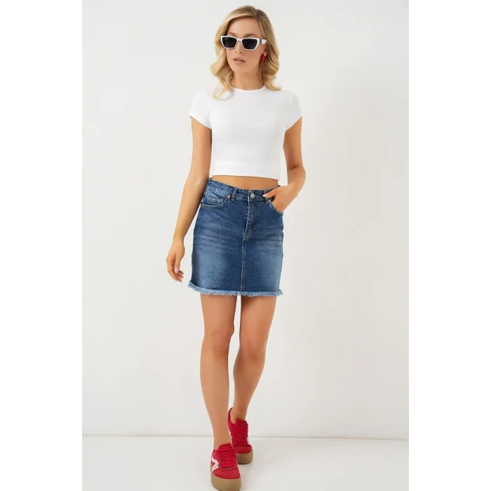 Püsküllü Mini Kot Etek 8051 - Lacivert