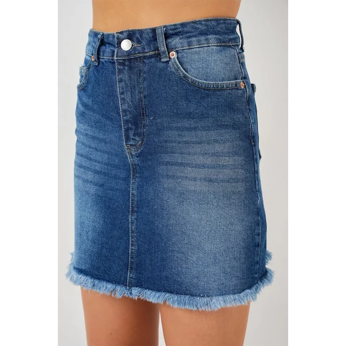 Püsküllü Mini Kot Etek 8051 - Lacivert