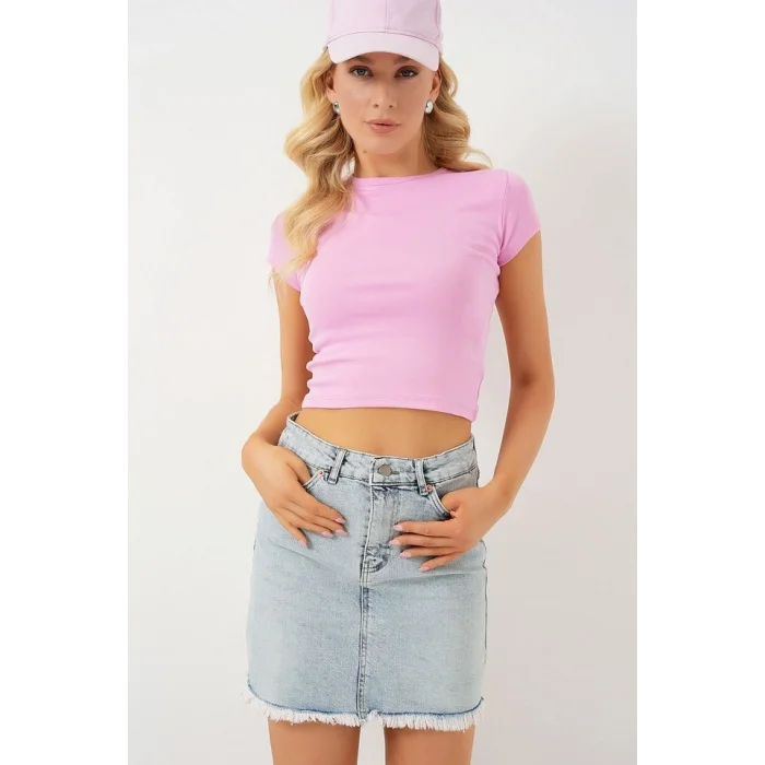 Püsküllü Mini Kot Etek 8051 - Mavi