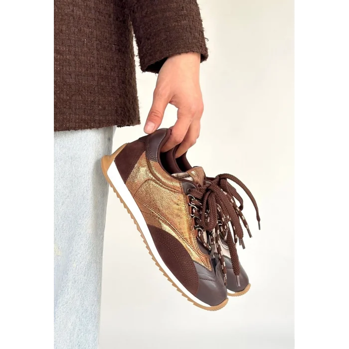 Reat Kahverengi Cilt Bağcıklı  Paraşüt Detaylı Spor Ayakkabı