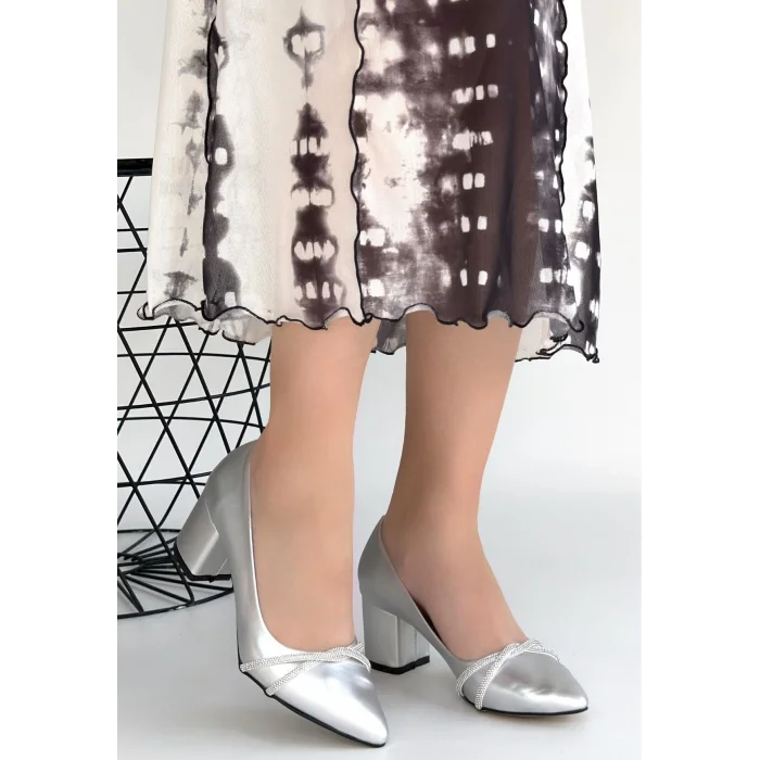 Rewin Gümüş Cilt Topuklu Ayakkabı