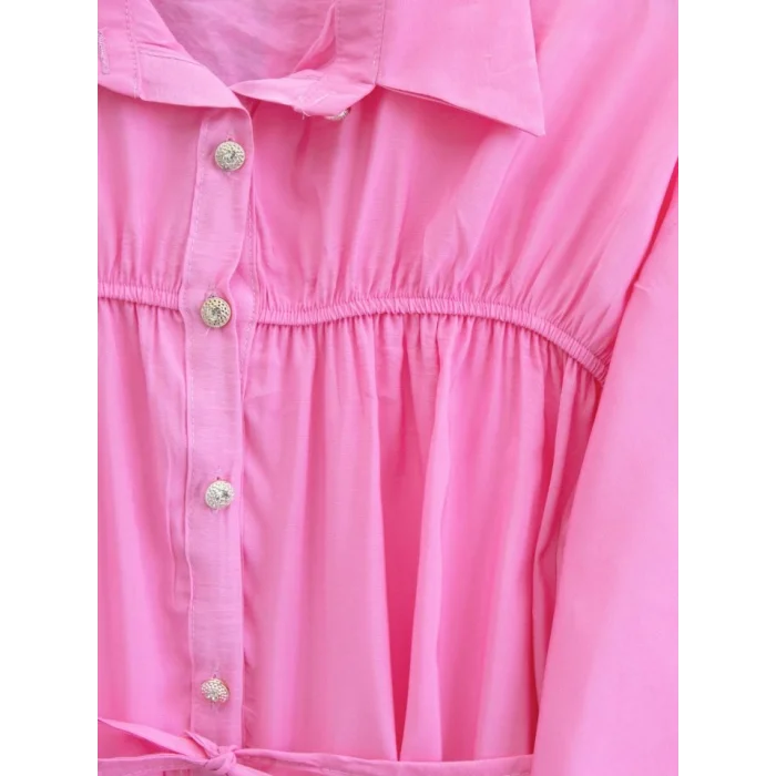 Robadan Büzgülü Beli Bağcıklı Gömlek -Pembe