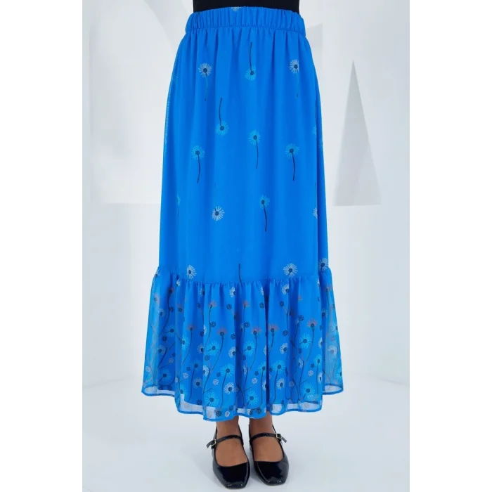 Saks Desenli Şifon Etek 8010