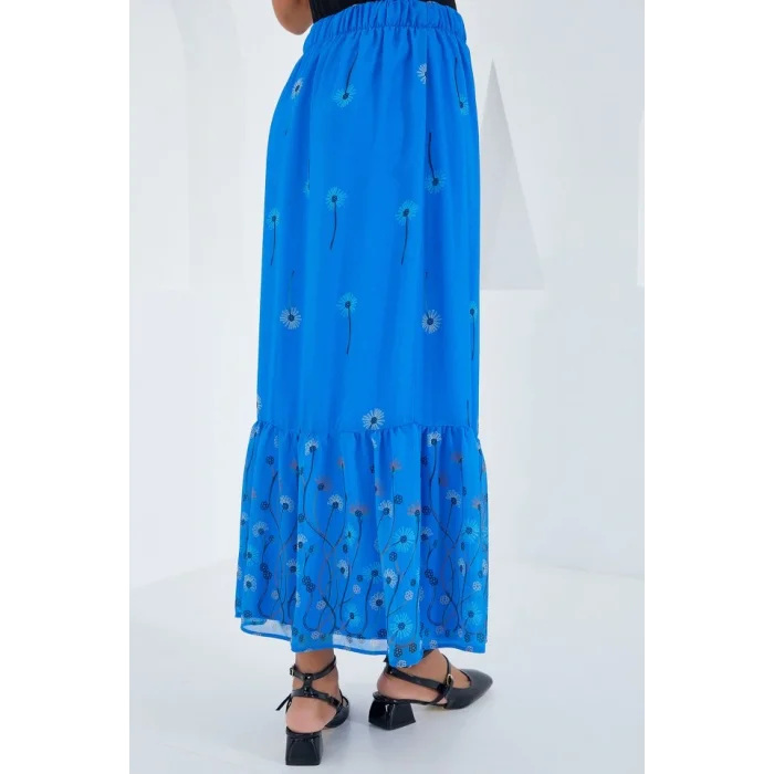 Saks Desenli Şifon Etek 8010