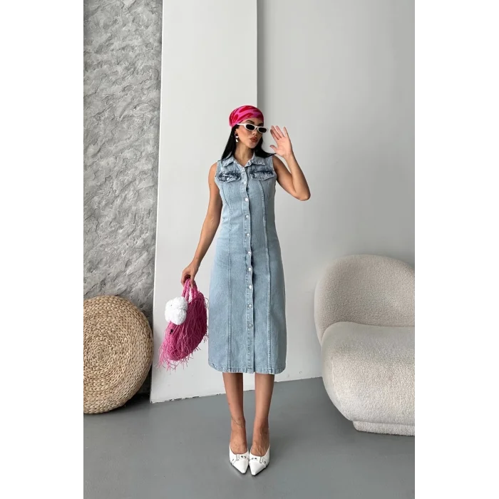 Sıfır kol kar yıkama tunik ceket mavi d2520