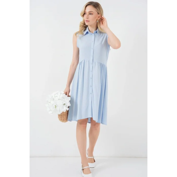 Sıfır Kol Midi Elbise 2563 - Mavi