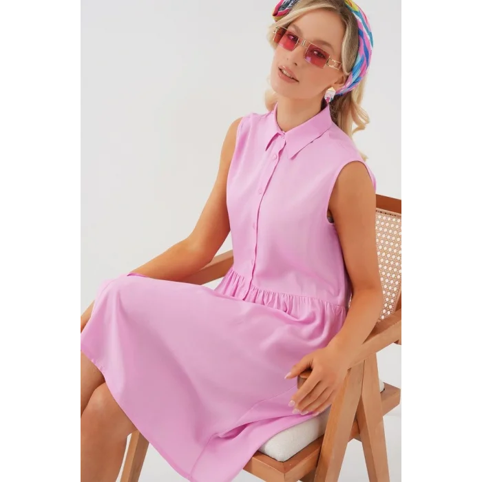 Sıfır Kol Midi Elbise 2563 - Pembe