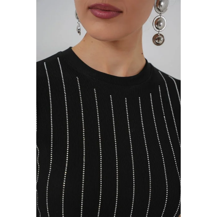 Sıfır Kol Taşlı Bluz 931 - Siyah