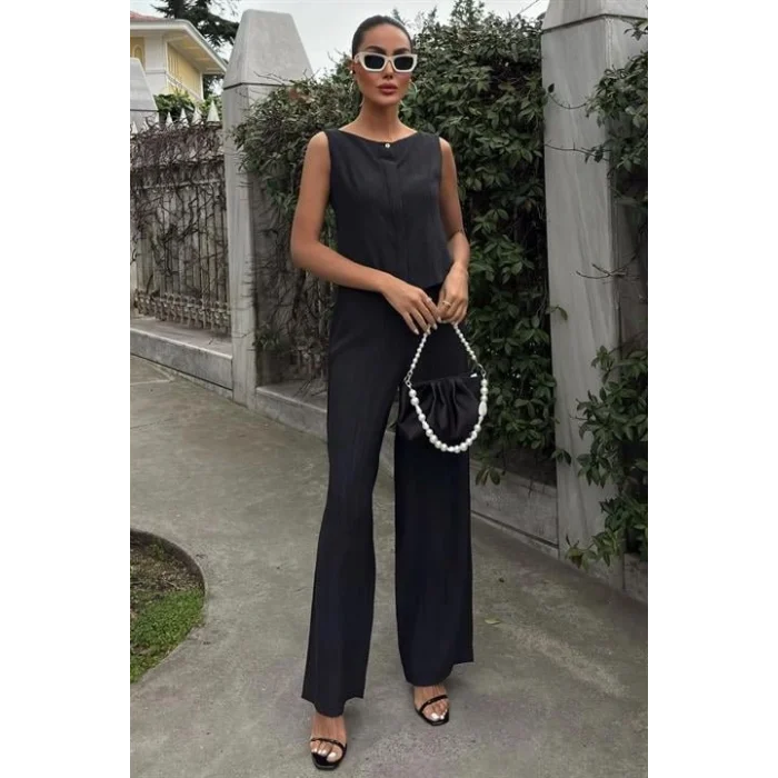 Sıfır Kollu Bluz Batik Desenli Pantolon İkili Takım 10181-08