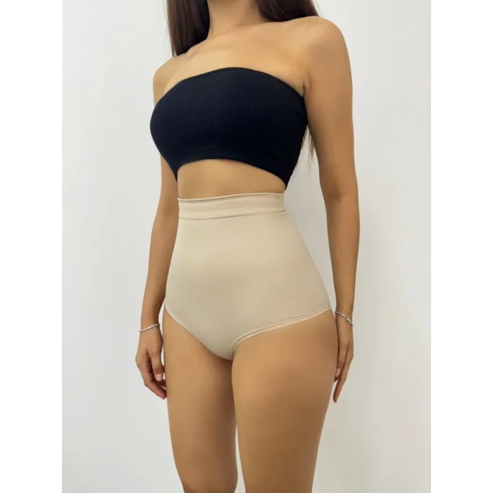 Silikonlu Uzun Bel Slip Korse -Krem