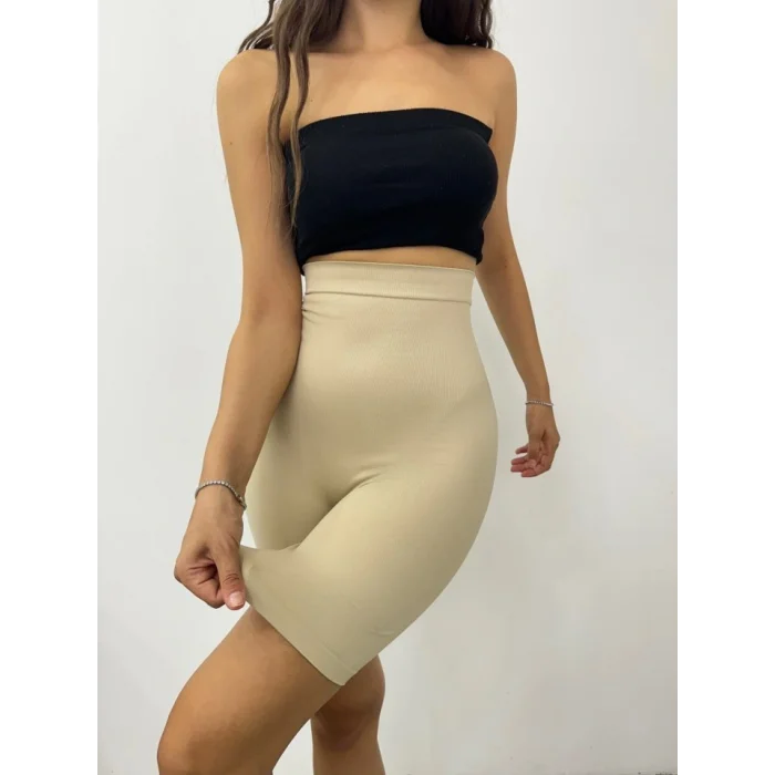 Silikonlu Uzun Paçalı Korse -Krem