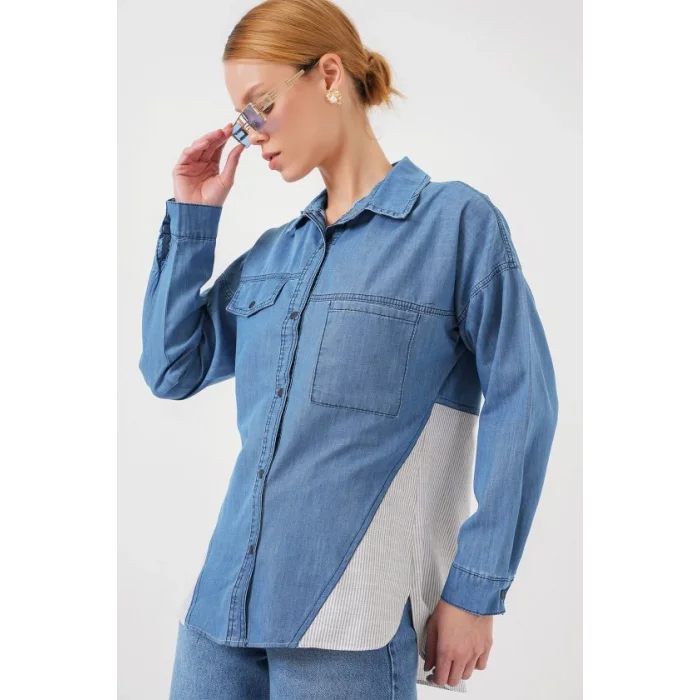 Sırt Detaylı Kot Gömlek 20305 - Mavi